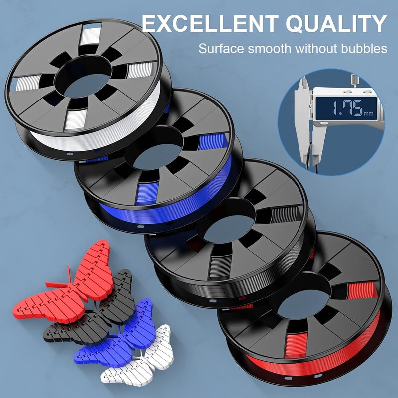 HEPHI3D 3D Printer Filament Pack 250g X 4 Spools, 1.75mm PLA Filament 3D Printing Material, Bright Color Black/White/Red/Blue, PLA Filaments for Most FDM 3D Printers - Image 5